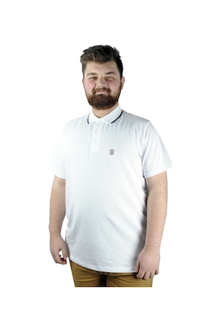 Mode Xl Büyük Beden T Shirt Polo Likralı Süprem Nakış 21554 Beyaz 001
