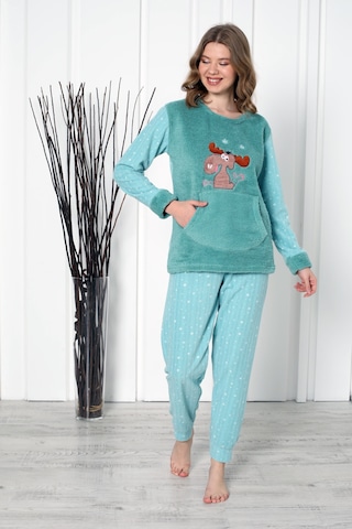 Wordex Fwn 04-3301 Peluş Welsoft Polar Kışlık Yumoş Geyikli Kadın Pijama Takımı Yeşil