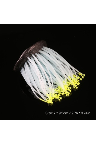 Youmex Sarı Küçük Silikon Akvaryum Dekorasyonu - Işıklı Sahte Deniz Anemonu - Su Canlılarına Güvenli - Sürekli Yerinde Tutucu Emme Çubuğu