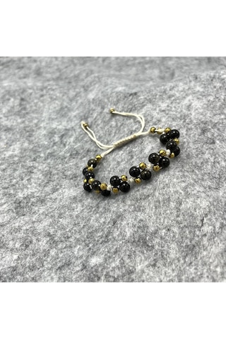 Yıldız Doğal Taş 6mm Ipli Golden Obsidyen Ayarlanabilir Ölçü Doğal Taş Bileklik Siyah