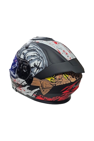 Çene Açılır Kask Ls5 Mat Siyah Beyaz Grafikli L-4592