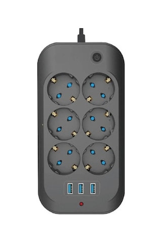 6'lı Termal Akım Korumalı Priz 3x Usb Giriş