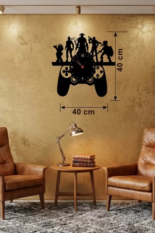 Gamer Oyun Odası Dekoratif Duvar Saati - 40x40 Cm Lazer Kesim Ahşap Joystick Ve Oyun Karakterli Saat Diğer
