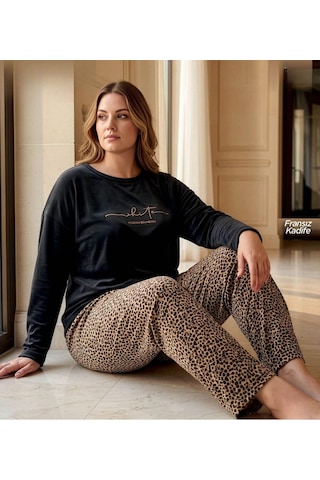Pijamoni Kadın Battal Fransız Kadife Pijama Takımı 42303- 1 Adet Siyah