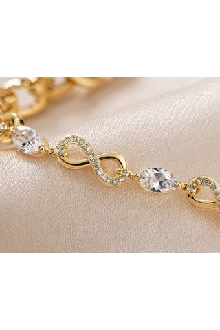 Cm Jewelry Zirkon Taşlı Sonsuzluk Bileklik Gold Şık Kadın Bileklik Altın