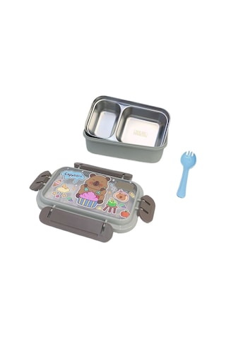 Kapibara 1 Paslanmaz Çelik Bölmeli Çocuk Yemek Seti - Sızdırmaz Gri