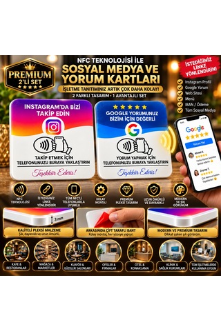 Premium Nfc İnstagram Takip Ve Google Yorum Kartı 2'li Premium Seti