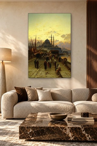 Fida Gün Batımında Galata Köprüsü Ve Yeni Cami Canvas Tablo Çok Renkli