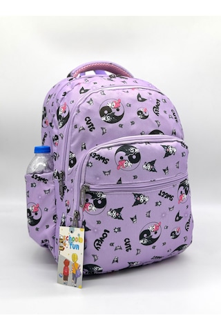 Sevimli Karakter Desenli Beslenmeli İlkokul Çanta Seti Lila