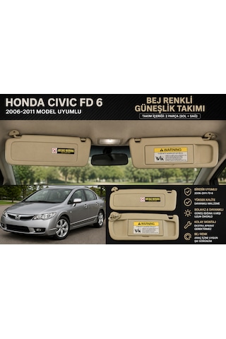 Honda Cıvıc Fd6 2006-2011 Model Uyumlu Bej Renkli Güneşlik Takımı Sol + Sağ 0