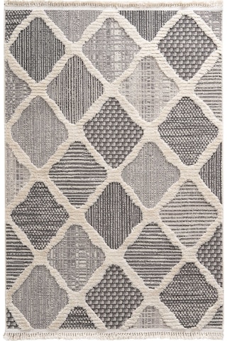 Cool Halı Sakura 2202 Gri Hav Toz Vermez Etnik Desenli Modern Bukleli Salon Halısı