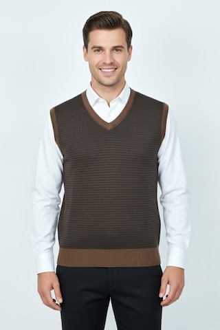 Erkek V Yaka Süveter Çelik Örgü Regular Kalıp Bgl-st04840 Taba