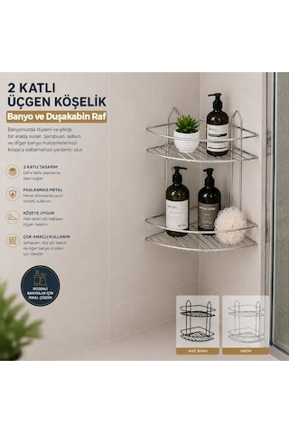 Eko-2 Banyo Köşelik Ve Duşkabin Raf 2 Katlı Krom Üçgen Metal- 12'li Paket