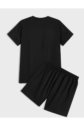 23 Sayılı T-shirt Şort - Siyah Alt Üst Takım Şort Tişört Kombin Baskılı Bisiklet Yaka Siyah