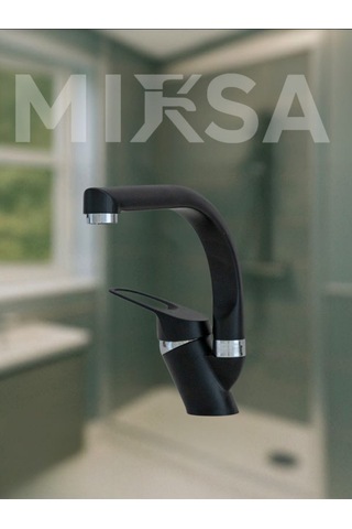 Siyah-krom Balıksırtı Borulu Banyo Lavabo Bataryası, Musluğu, Çift Su Girişli