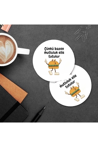 Çünkü Bazen Mutluluk Elle Tutulur Tasarımlı 2 Li Mdf Bardak Altlığı Çok Renkli