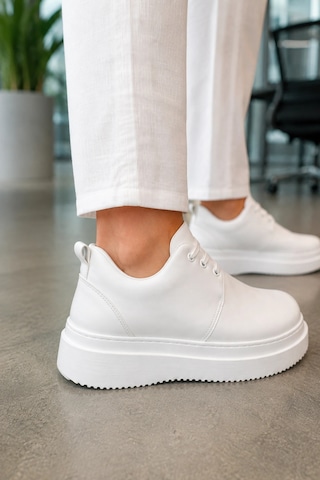 Mevese Ornex Erkek Deri Görünümlü Bağcıklı Casual Sneaker Klasik Günlük Ayakkabı - Beyaz
