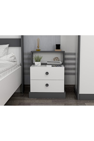 Life Komodin Beyaz - Antrasit Beyaz-antrasit