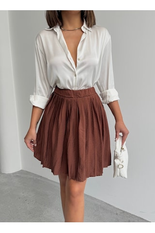 Kadın Modal Dokulu Piliseli Şortlu Mini Etek Kahverengi