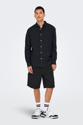 Only & Sons Onscaiden Ls Solid Linen Shirt Noos Erkek Gömlek-26529 Siyah