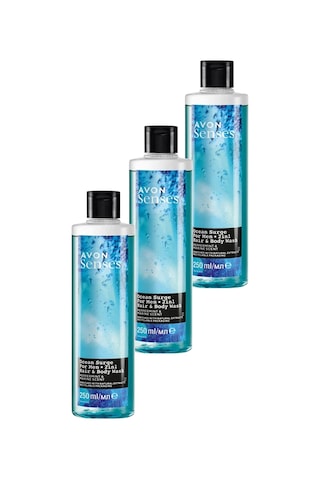 Avon Senses Ocean Surge Nane Ve Deniz Kokulu Saç Ve Vücut İçin Erkek Duş Jeli 3 x 250 ML