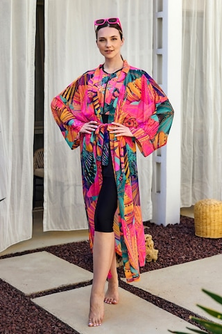 Remsa Tesettür Mayo Üzerine Tek Kaftan Kimono Pareo Pembe02 Rp023 Color Shell Pembe