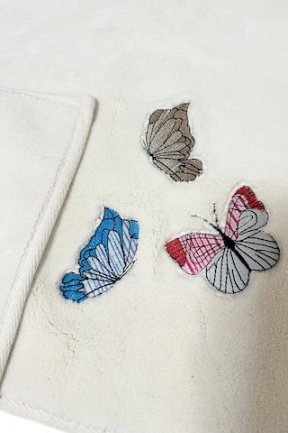 Beolle Ekru 2li Kelebek Nakışlı Pamuklu Banyo Paspası Renkli