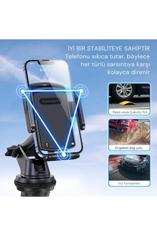 Essager Vantuzlu Torpido Üstü Ve Araç Ön Cam Araç İçi Telefon Tutucu Uzayıp Kısabilen Araç Tutucu