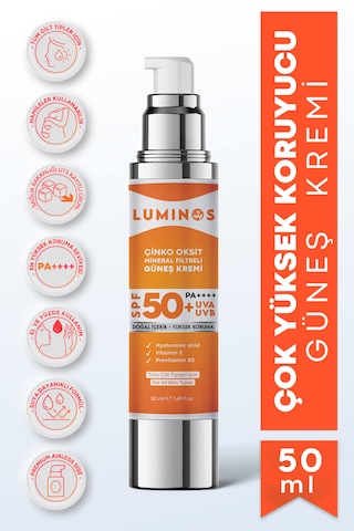 Luminos Çinko Oksit Mineral Filtreli Doğal Güneş Kremi SPF50+ 50 ML