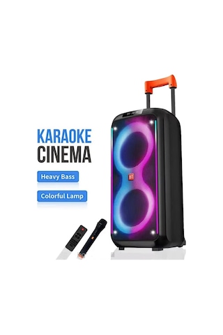 Kablosuz Mikrofonlu Bluetooth Speaker Taşınabilir Tekerlekli Büyük Boy Kablosuz Şarjlı Hoparlör-133065