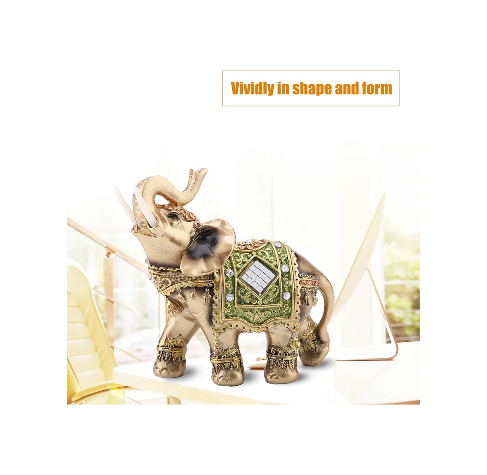 Konesam Yeşil Orta Boy Feng Shui Zenginlik Ve Şans Getiren Resin Fantezi Fil Heykeli - Ev Ofis Dekorasyonu Hediyelik Sanat Eseri