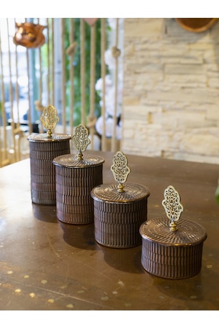 Bakır Baharat Takımı 4 Lü Tırtıklı Model Oksit Renk Oksit Bakır