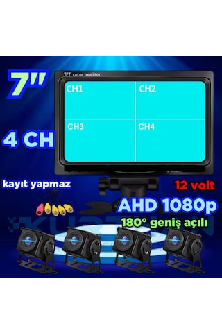 Kayıtsız 7 İnç Monitör Ve 4 Adet Ahd 180'' Açılı Kamera 12 Volt
