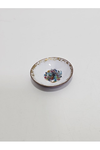 Antika Cloisonne Minyatür Tabak 6cm 167 Beyaz