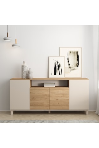 Robin Home Urban Konsol 4 Kapaklı 2 Çekmeceli Ahşap Ayaklı 180cm Kumsal-sepet Bej