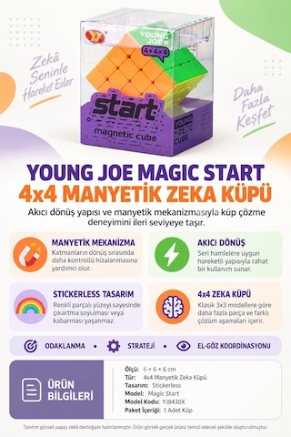 Manyetik 4x4 Zeka Küpü Young Joe Magic Start Hız Küpü Stickerless Renkli Akıcı Dönüş 6 Cm
