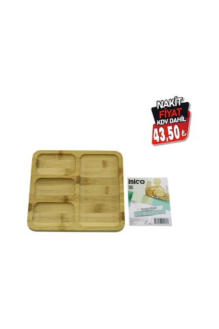 Kare 4 Bölmeli 3+1 Ahşap Bambu Servis Sunum Tepsi - Tahtası 20 X 20 X 1.4cm 5365 Çok Renkli