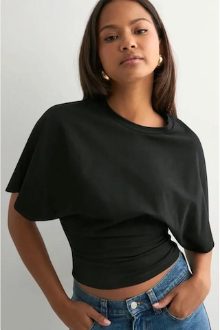 Bozzbozzcollection Yarasa Kollu Siyah Crop Tişört Kadın