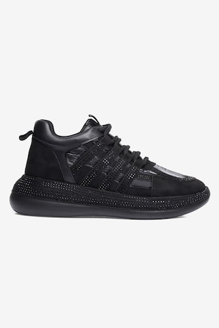 Mubiano Kadın Paraşüt Sneaker Süet Detaylı Taşlı Günlük Spor Ayakkabı Vona Siyah