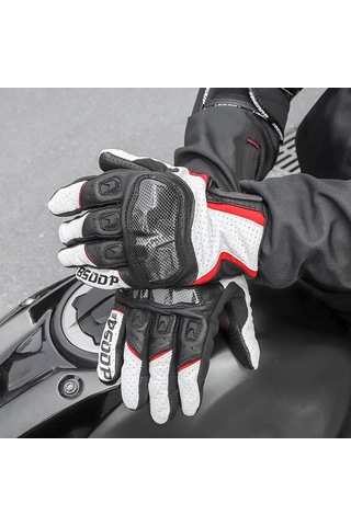 Novahub Erkek Ve Kadın Motosiklet Eldiveni, Koyun Derisi, Karbon Fiber Koruma, Dokunmatik Uyumlu, Rengi Kırmızı/siyah/beyaz, Boyutlar M/l/xl/xxl