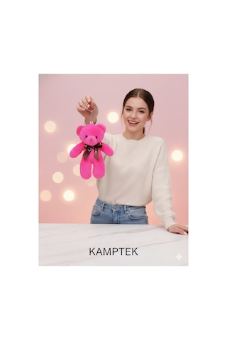 Hediyelik Pembe Tül Kese Tasarım Kalp Ayıcık Anahtarlık Hediyelik