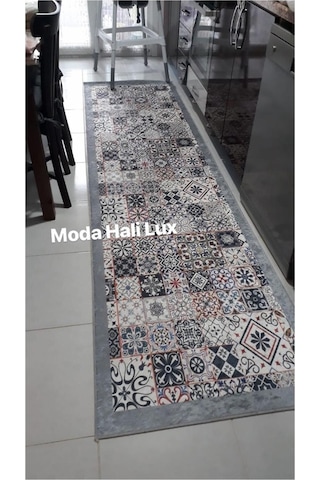 Gri Kaymaz Tabanlı Makinede Yıkanabilir Halı Kilim Yolluk