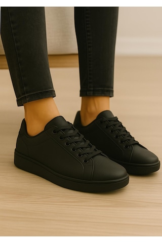 Erkek Siyah Tabanlı Bağcıklı Sneaker Spor Ayakkabı-637 Siyah
