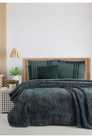 İspanyol Battaniyeli Krep Nevresim Takımı Yeşil