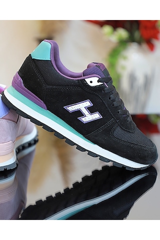 1743-peru Hakiki Deri Anatomik Eva Tabanlı Unisex Sneaker Siyah Mor Çok Renkli