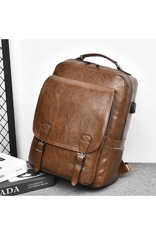 Novahub B677 Usb Şarj Delikli Su Geçirmez Kapasiteli İş Sırt Çantası Kahverengi Kahverengi