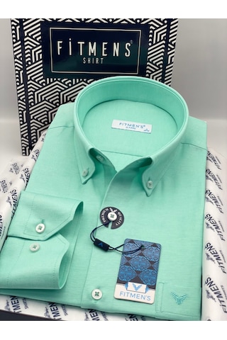 Klasik Uzun Kol Pamuklu Yaka Düğmeli Hediye Kutulu Kolay Ütülenebilir Erkek Gömlek Fs-003897 - Koyu Mint-3371