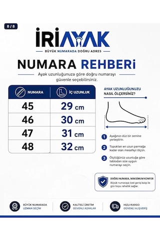 İriayak Büyük Numara Hakiki Deri 46-48 / Rahat Taban Casual Ayakkabı / Günlük Kullanıma Uygun Beyaz