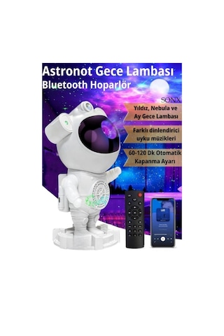 Durukar Astronot Bluetooth Hoparlör Bulutsusu Galax Yay Tavan Gökyüzü Projektör Zamanlayıcı Gece Lambası