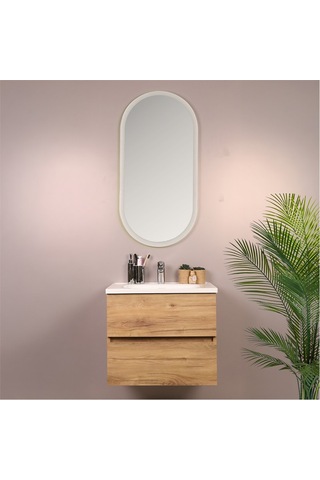 Kobos Simple 60 Cm Çekmeceli Banyo Dolabı Seti Light Walnut Ahşap